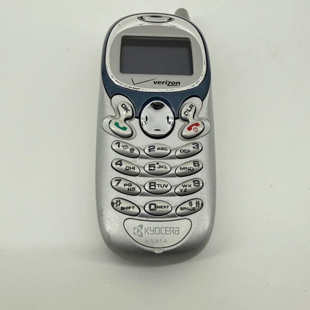 Kyocera KX414 Cell Phone Verizon 3G CDMA Vintage Plastic Silver Solid